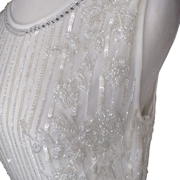 NWT MACDUGGAL White Striped Floral Embellished Sleeveless Midi Dress size 8 🤍 - Picture 10 of 15